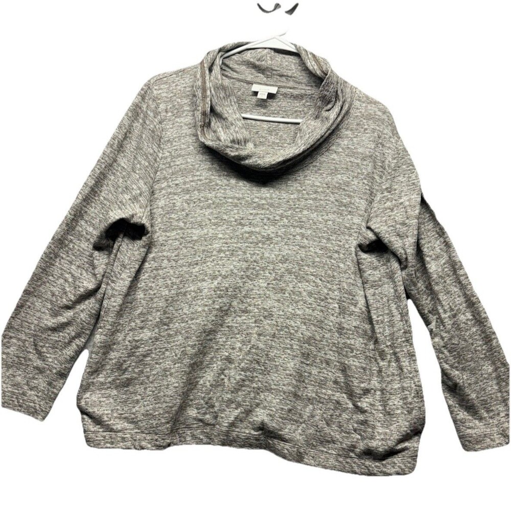 Pure Jill Women’s Long Sleeve Cowl Neck Cotton Gray Brown Pullover Sweater Large
